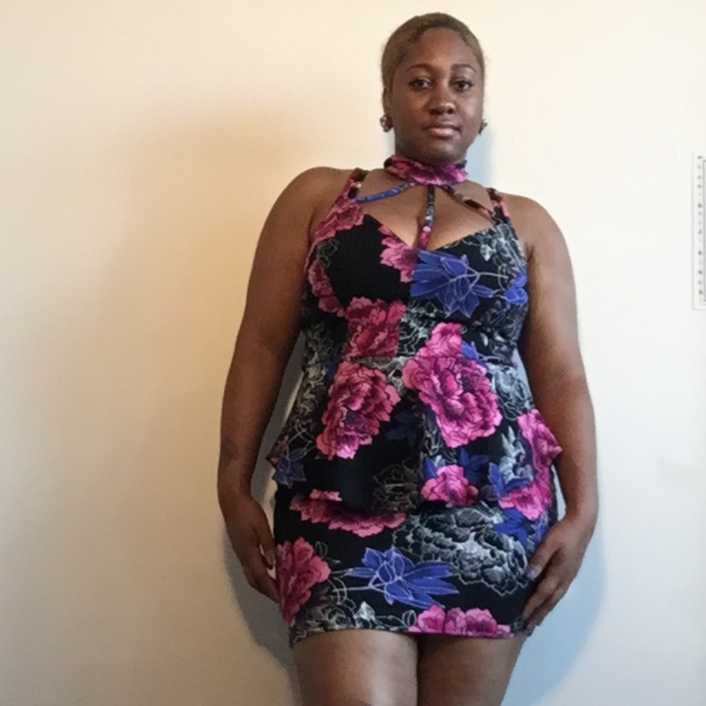 Multi-colored floral print dress